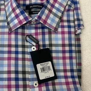 Bugatchi Men's Blue and Purple Plaid Shirt